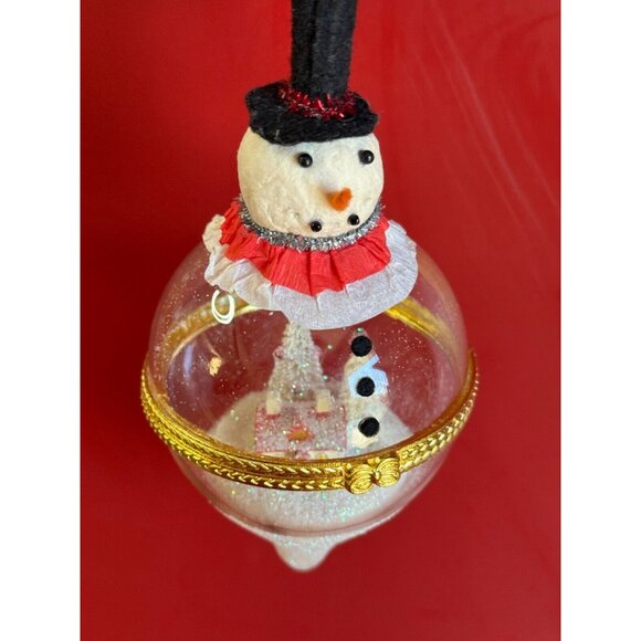 Vintage Glass Snowman Ornament Open Front Winter Scene Inside Christmas Decor - Picture 5 of 8
